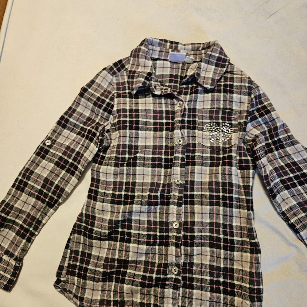 The Children's Place Plaid Button Down Shirt - Black, White, Pink